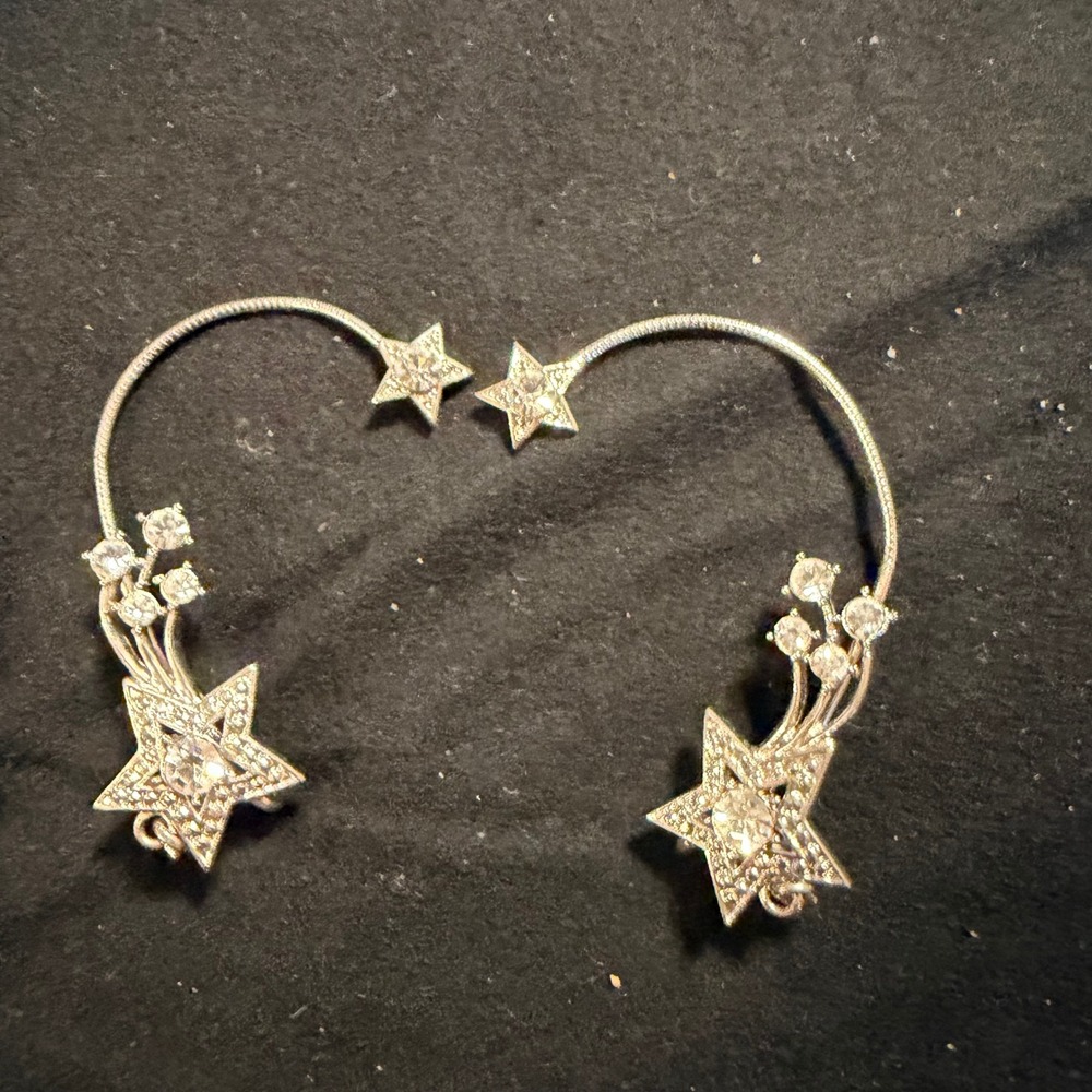 Vintage Shooting Star Ear Cuffs Rhinestone Celestial Wrap Earrings Non Pierced